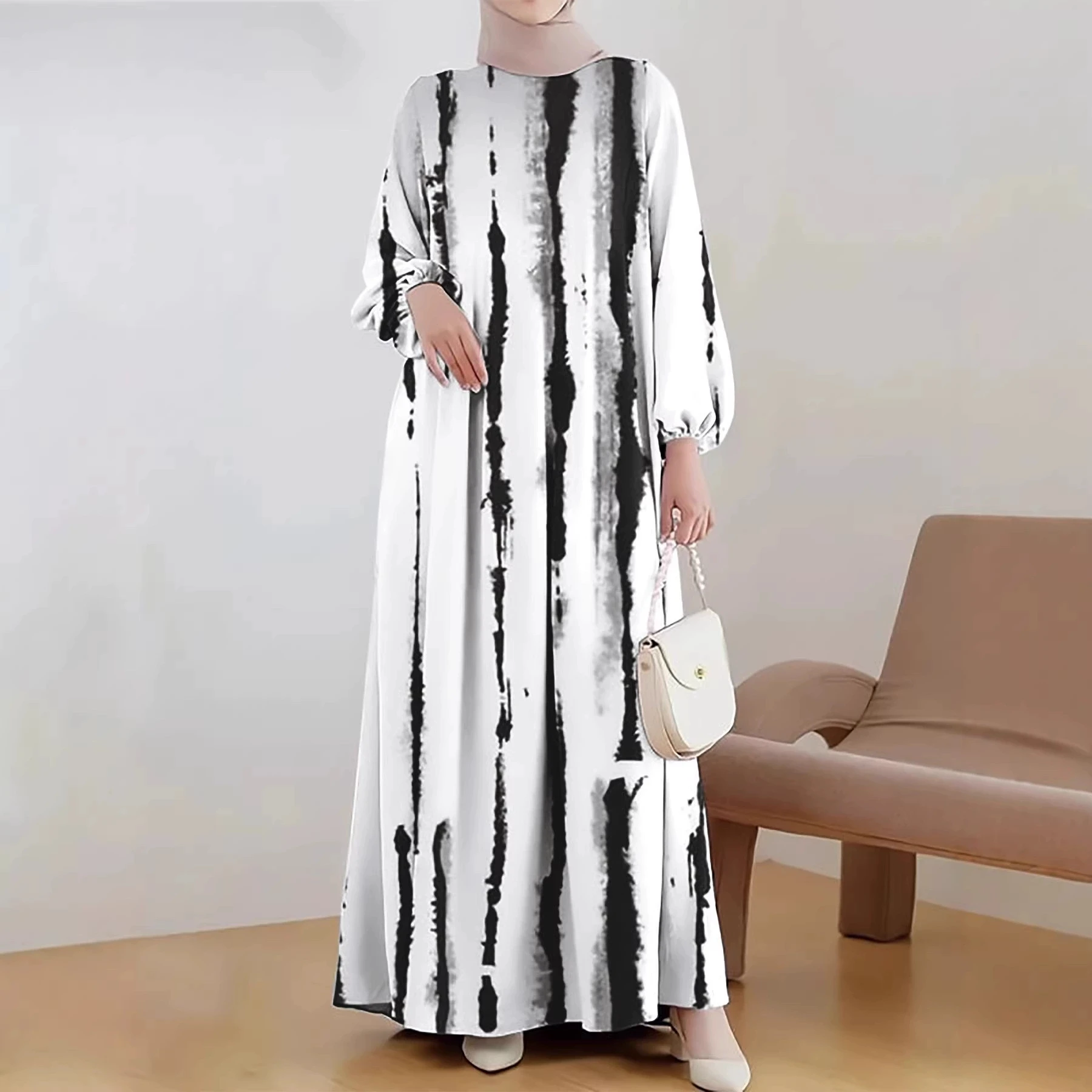 Muslim Cotton Abayas For Women Dashiki Loose Dress Batwing Sleeve Femme Robe