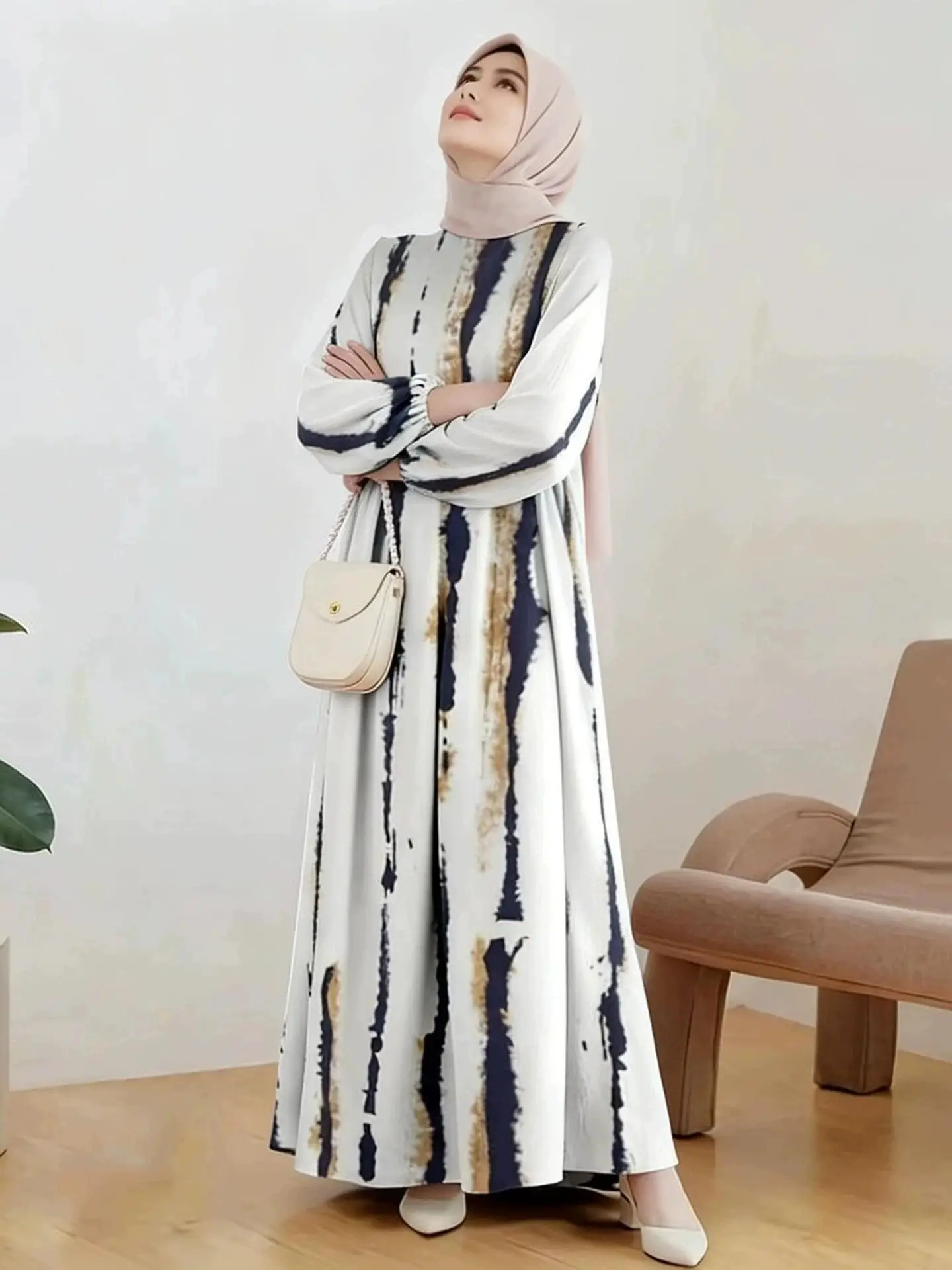 Muslim Cotton Abayas For Women Dashiki Loose Dress Batwing Sleeve Femme Robe
