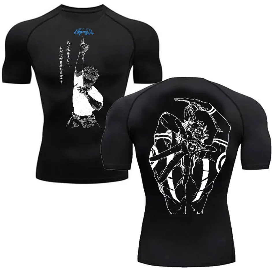 Men's Summer Fitness Gym Sports Running T-Shirt Hot Selling Anime Jujutsu Kaisen Gojo Satoru Compression Shirt Short Sleeve