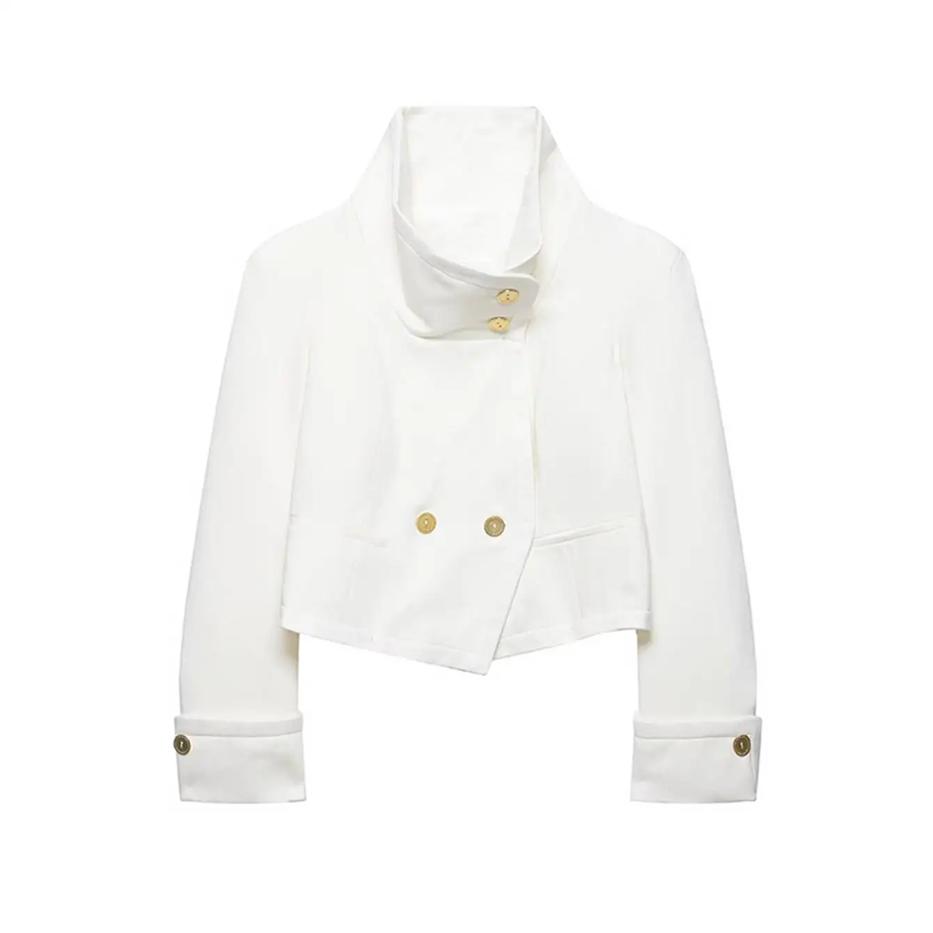 Spring New Women Stand Collar Street Jacket Casual Long Sleeve Button Solid Color Jacket Simple Style Commuter Clothing Female