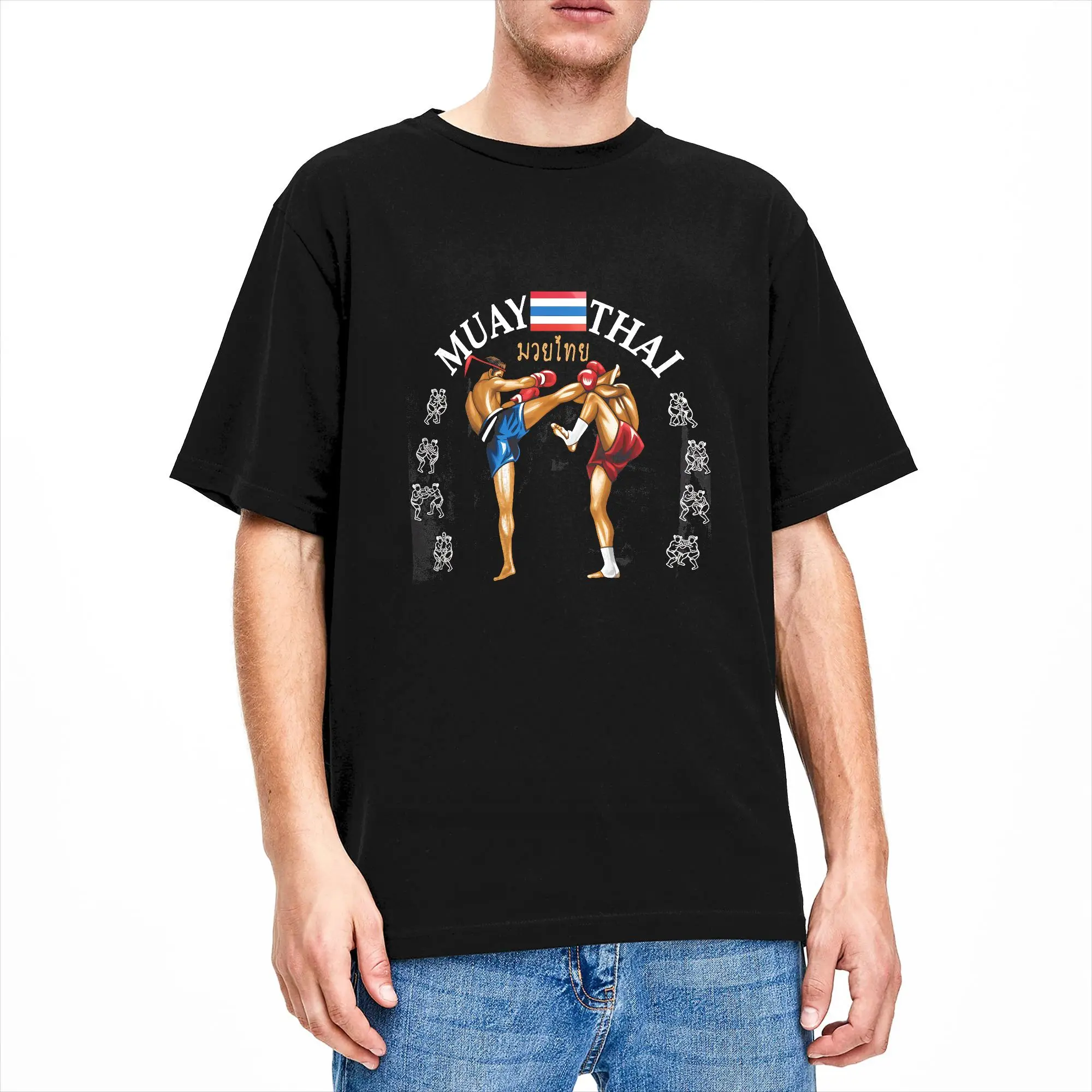 Vintage Muay Thai Training & Gym T-Shirt for Men Crew Neck Cotton T Shirt Short Sleeve Tee Shirt Summer Clothes