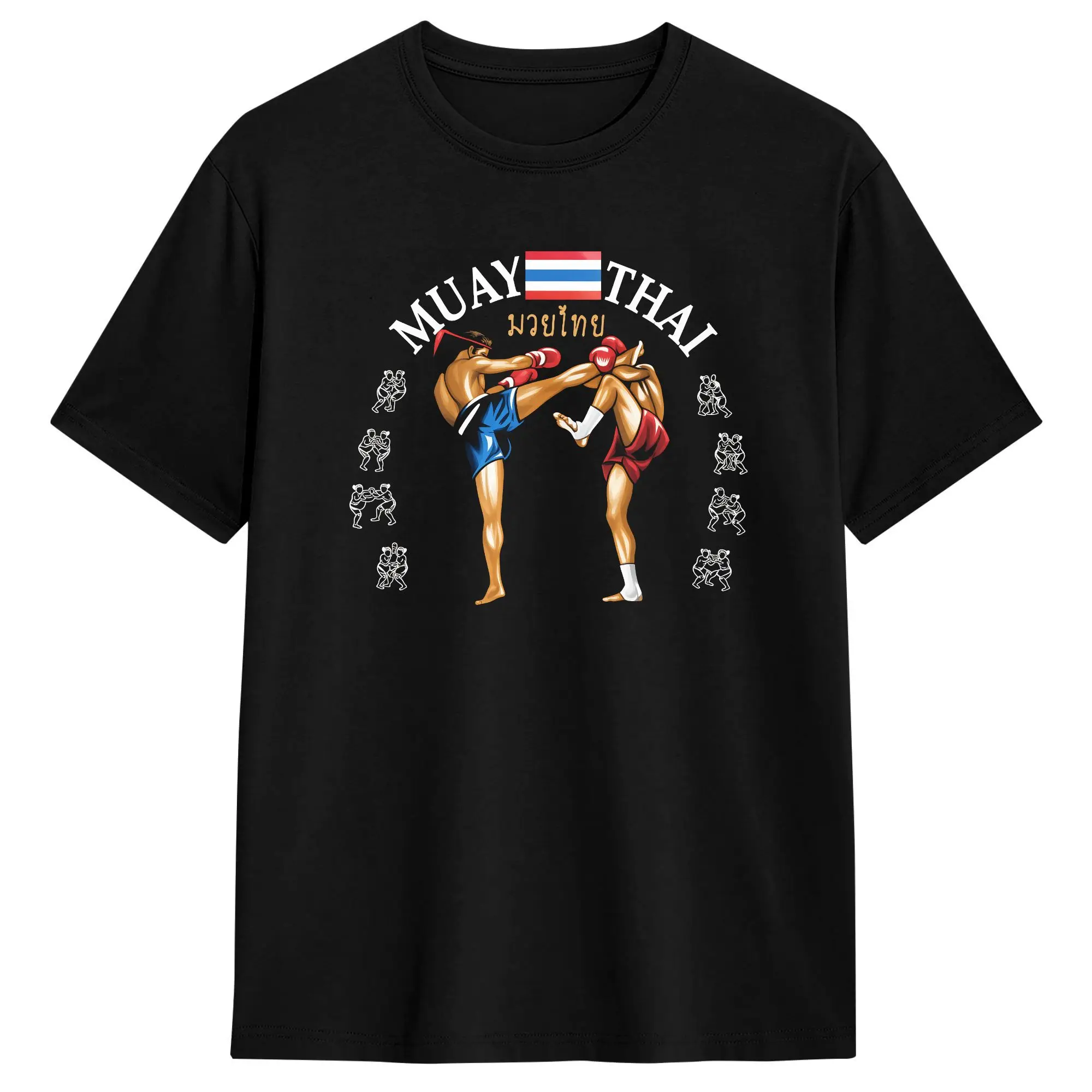Vintage Muay Thai Training & Gym T-Shirt for Men Crew Neck Cotton T Shirt Short Sleeve Tee Shirt Summer Clothes
