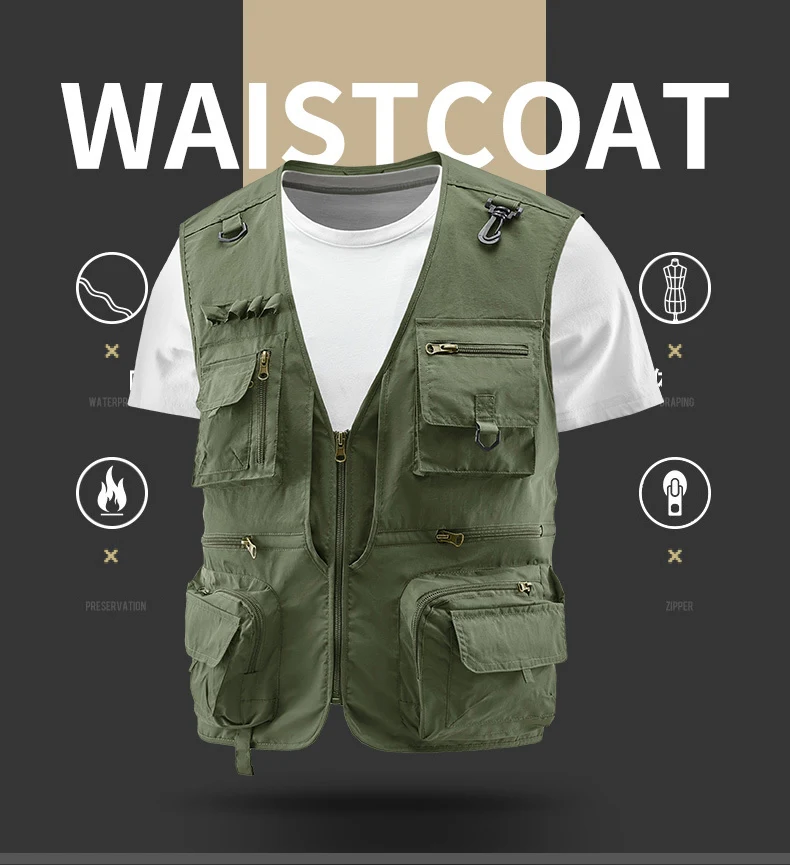 Fishing Vest Breathable Fishing Travel Mesh Vest with Zipper Pockets Summer Work Vest for Outdoor Activities