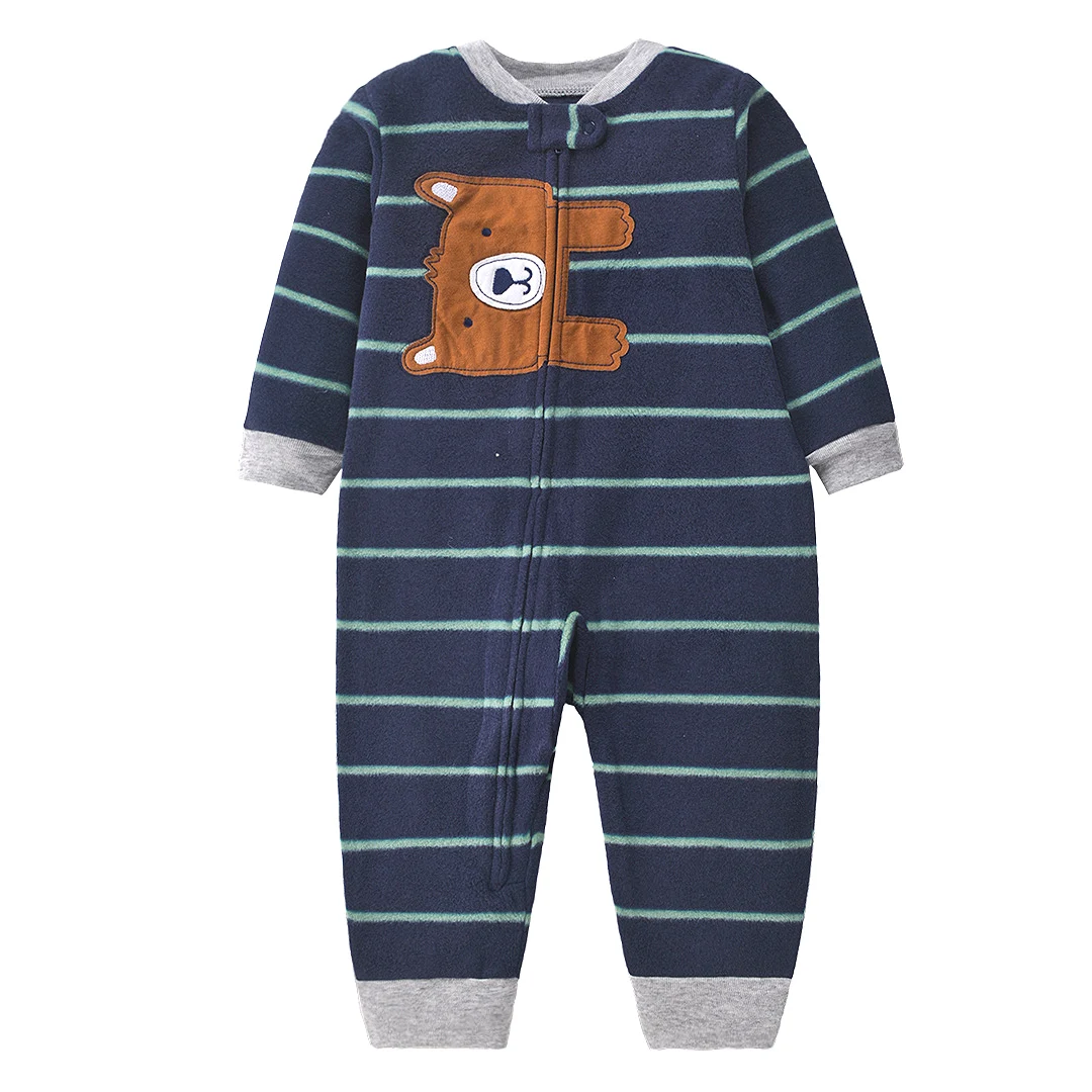 Newborn Baby Clothes Cartoon Bear Rompers Zipper Infant Boys Girls Spring Autumn Jumpsuits Polar Fleece Outfit 9-24Month