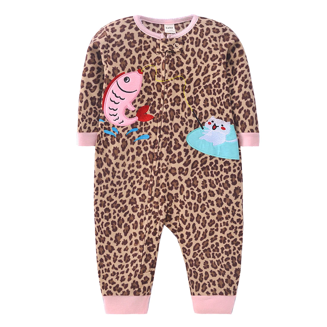 Newborn Baby Clothes Cartoon Bear Rompers Zipper Infant Boys Girls Spring Autumn Jumpsuits Polar Fleece Outfit 9-24Month