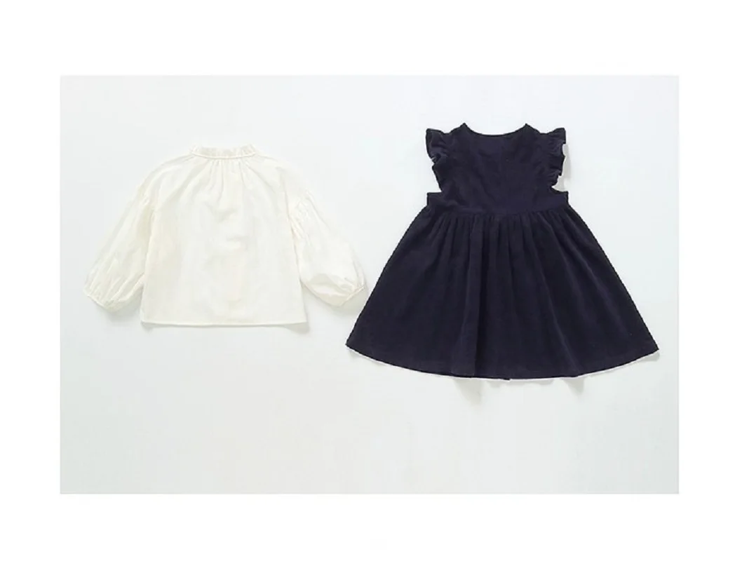 Girls' Autumn Outfit Set: New Stylish Baby Ruffle Shirt and Corduroy Vest Dress Two-Piece Set for Autumn