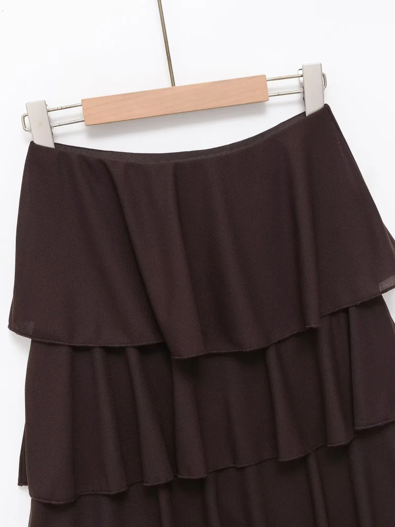 ETJ Women's Tiered Ruffle Skirt Asymmetrical Hem Long Flowy Midi Skirt 2026 Spring Fashion Elegant Layered Skirts