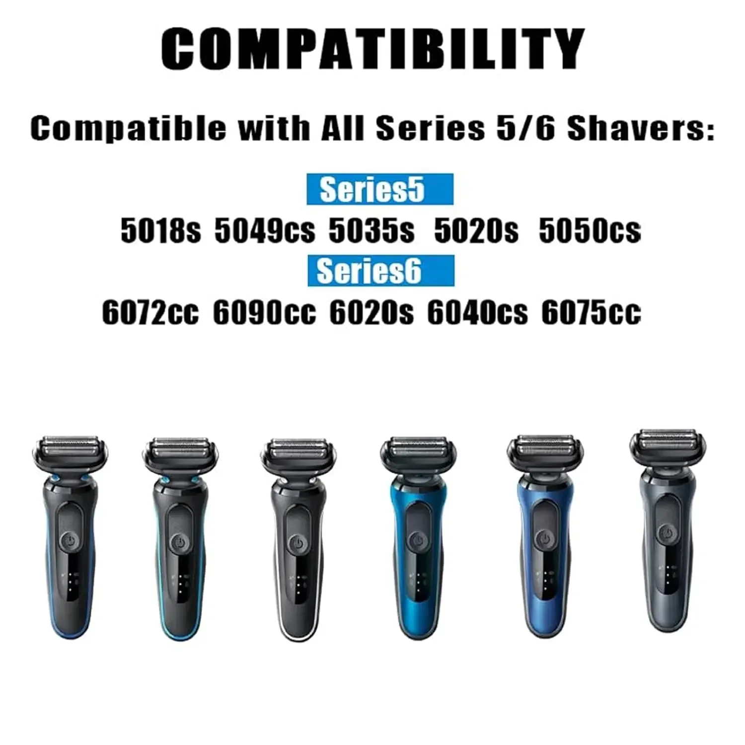 Adapted for 53B Series 5/6 Replacement Head Compatible with Electric Shaver Razor 5018s, 5020s, 5031s, 5050cs, 6072cc,Black
