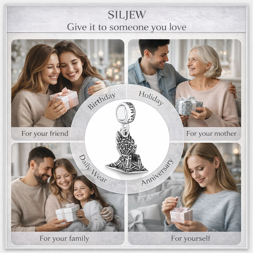 SilJew Vintage Fantasy Dragon Wolf Lion Charm 925 Silver Bead Fit Pandora Bracelet Medieval Throne Style Jewelry Gift for Women