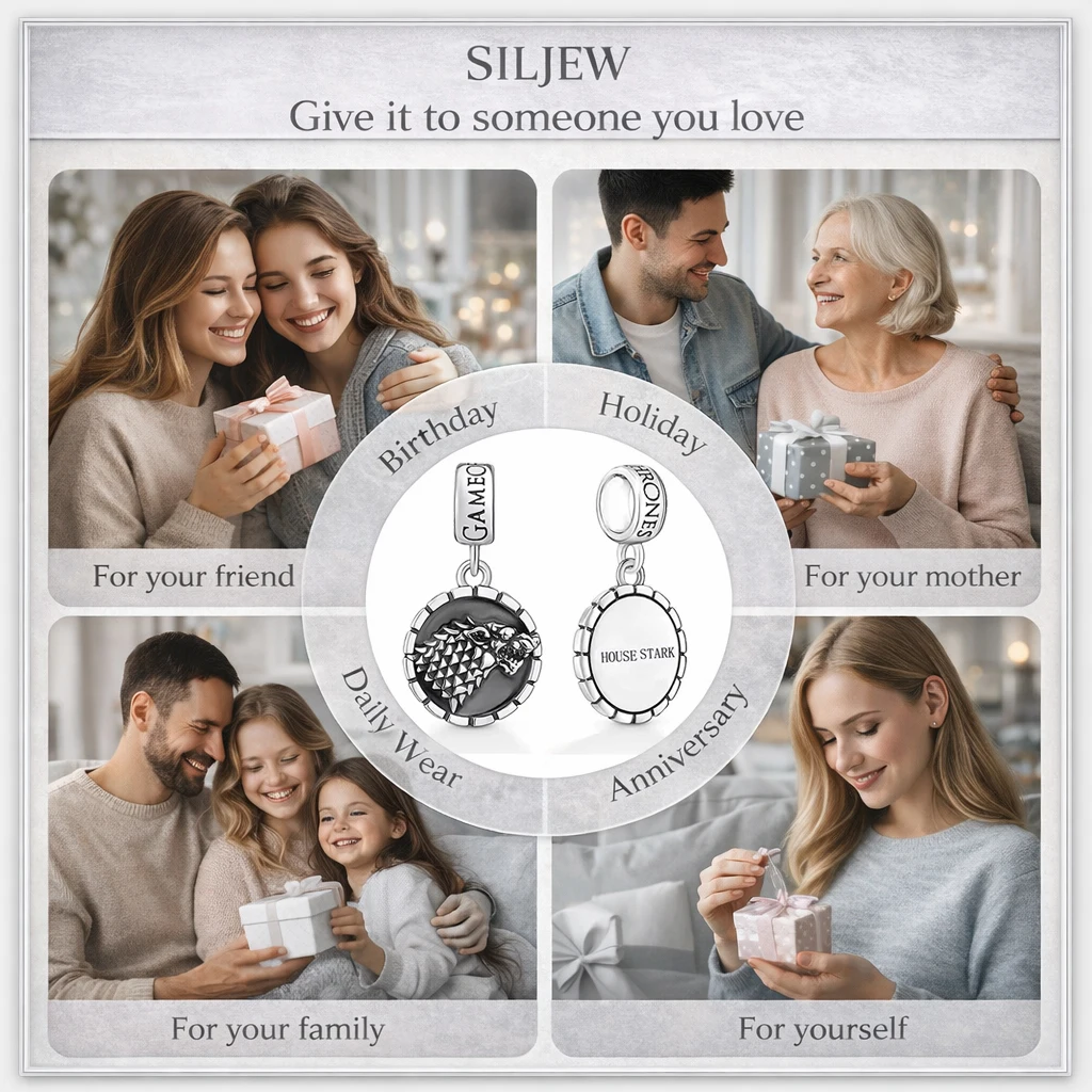 SilJew Vintage Fantasy Dragon Wolf Lion Charm 925 Silver Bead Fit Pandora Bracelet Medieval Throne Style Jewelry Gift for Women