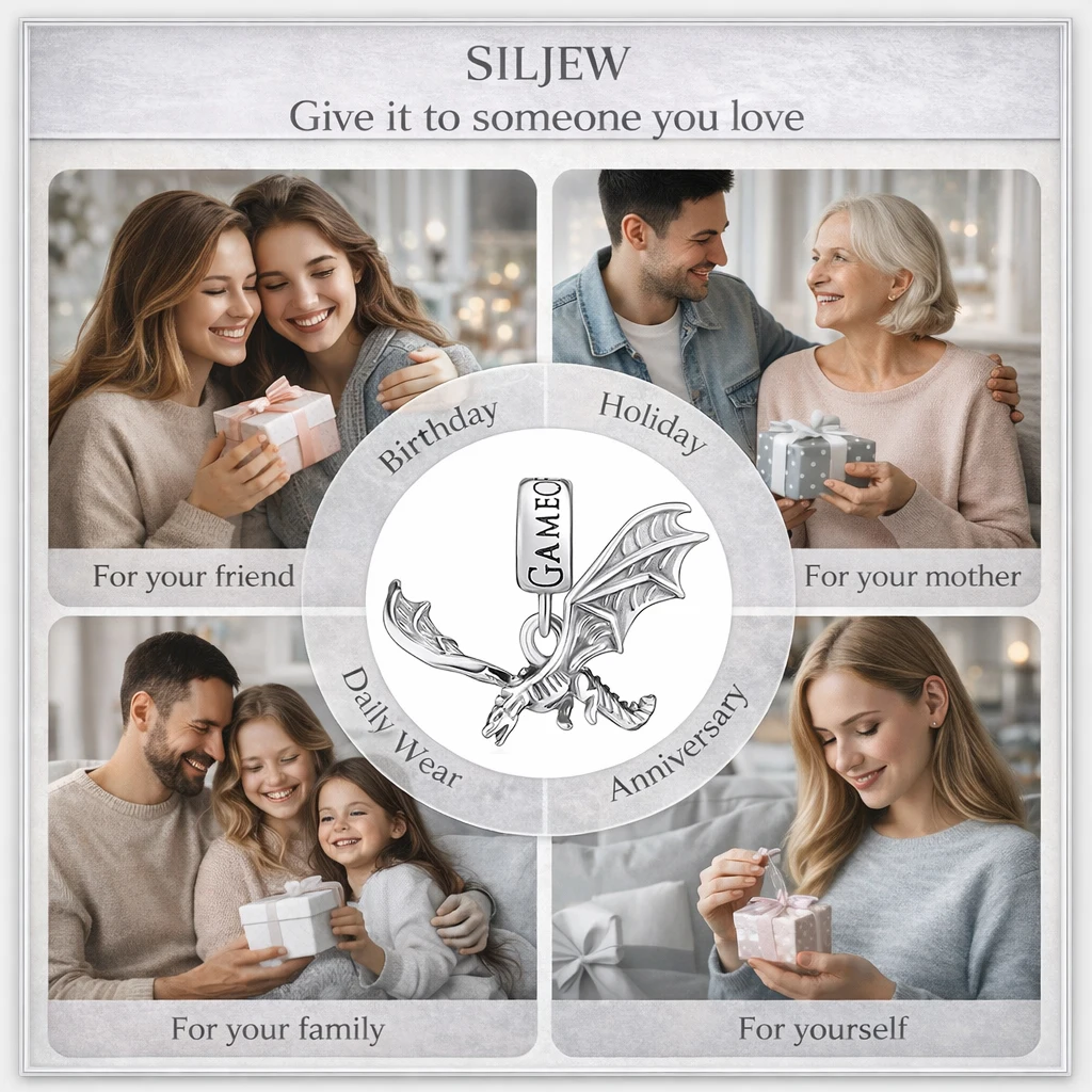 SilJew Vintage Fantasy Dragon Wolf Lion Charm 925 Silver Bead Fit Pandora Bracelet Medieval Throne Style Jewelry Gift for Women