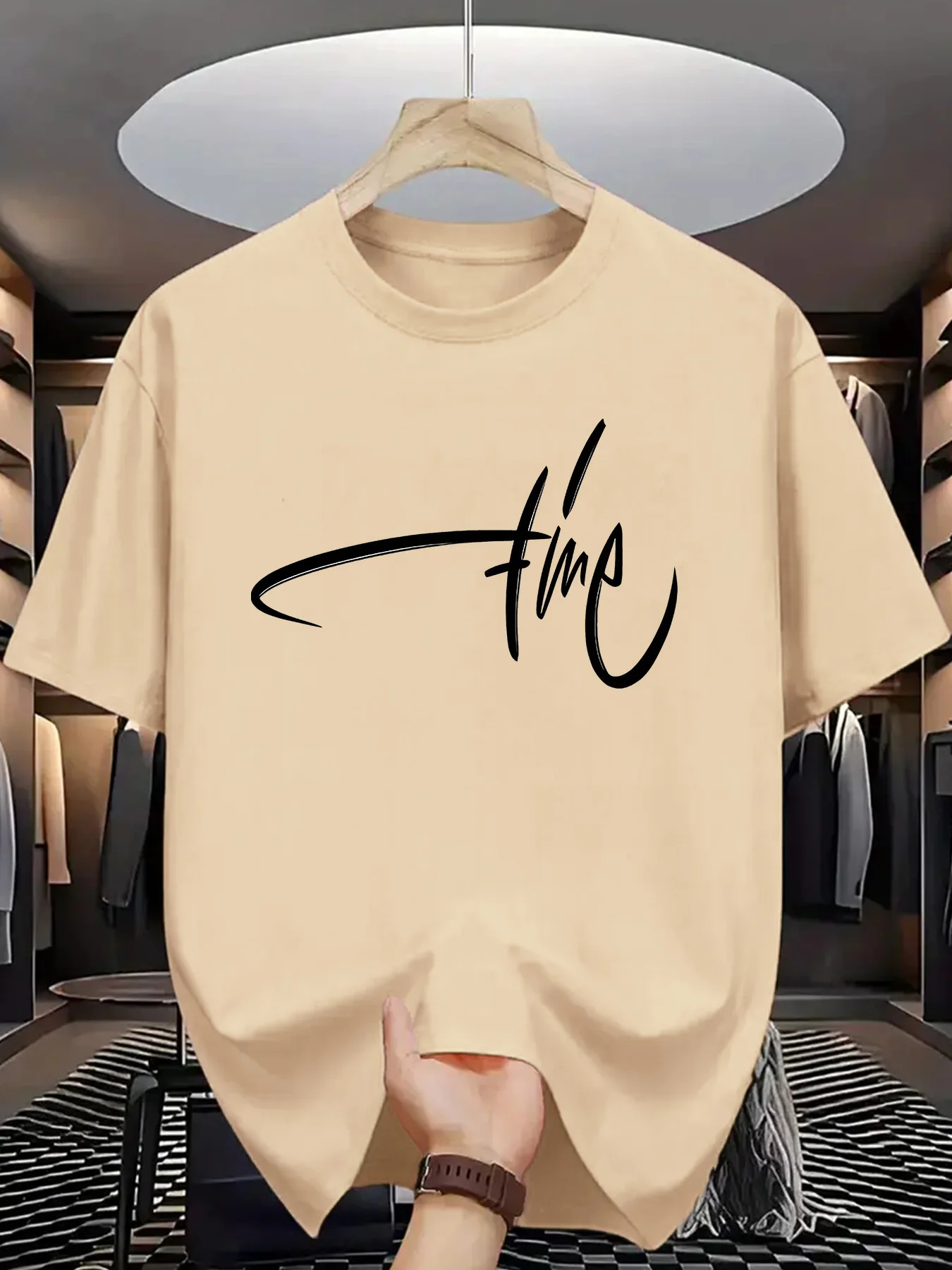 Summer Men's 100% Cotton Casual Loose Simple Letter Pattern Printed Comfortable Sports Round Neck Short Sleeved T-Shirt Top
