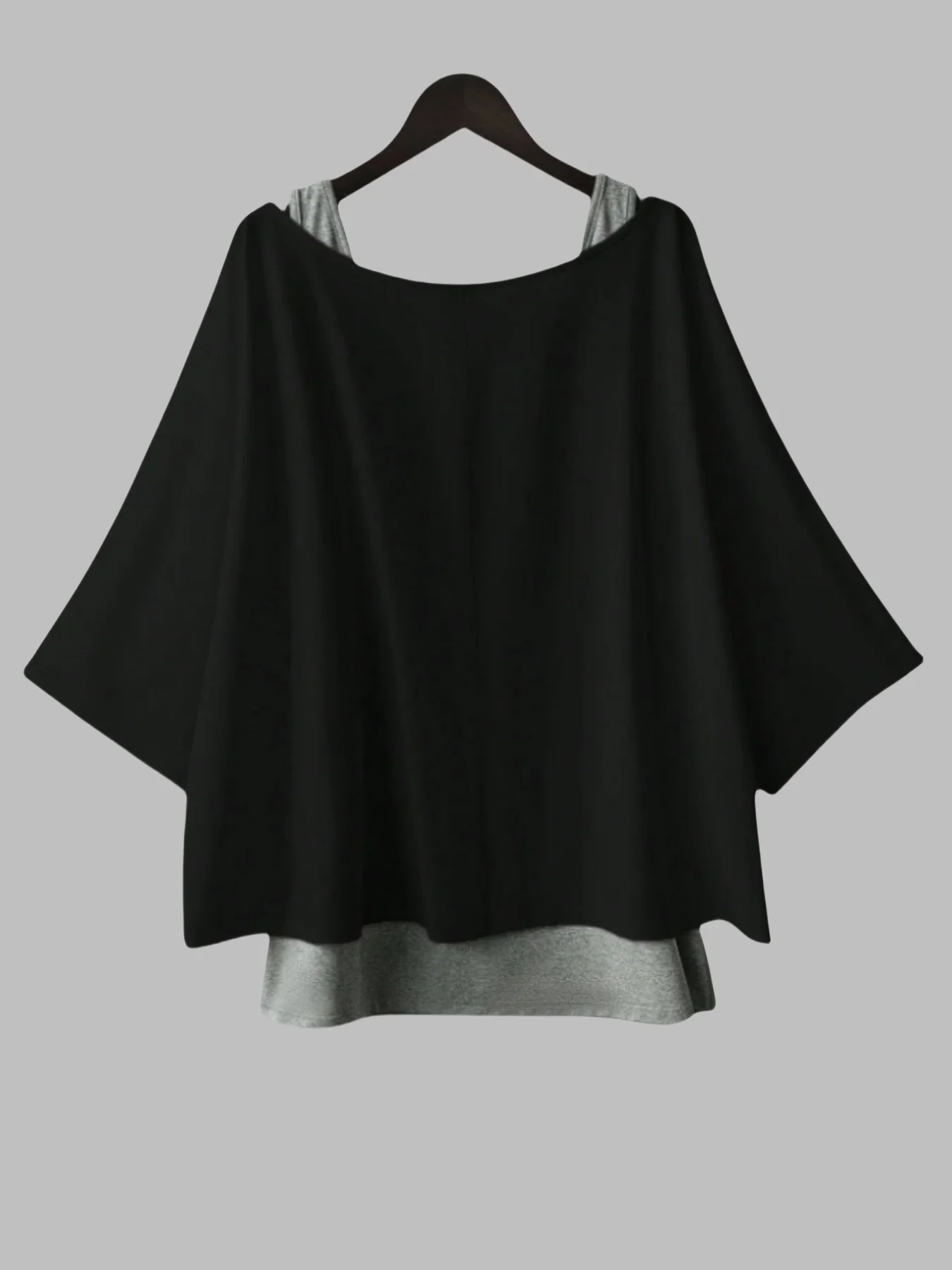 Women's Plus Size Batwing Sleeve Casual Tops Fake Two-Piece Loose Fit Blouse