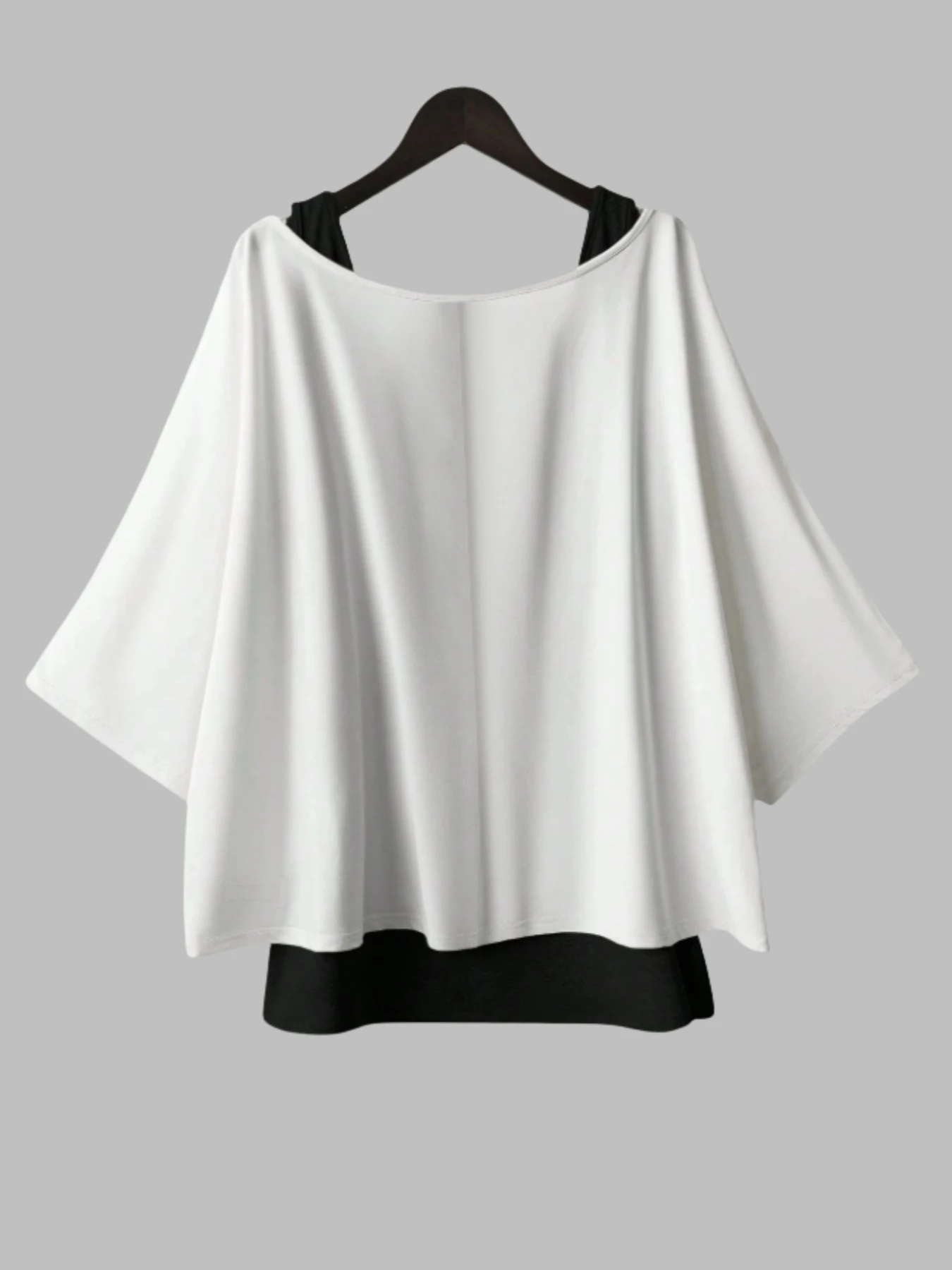 Women's Plus Size Batwing Sleeve Casual Tops Fake Two-Piece Loose Fit Blouse