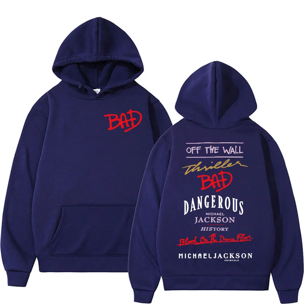 King of Pop Michael Jackson Bad Era Print Sweatshirt Men Women Fashion Classic Oversized Hoodies High Quality Casual Cozy Hooded