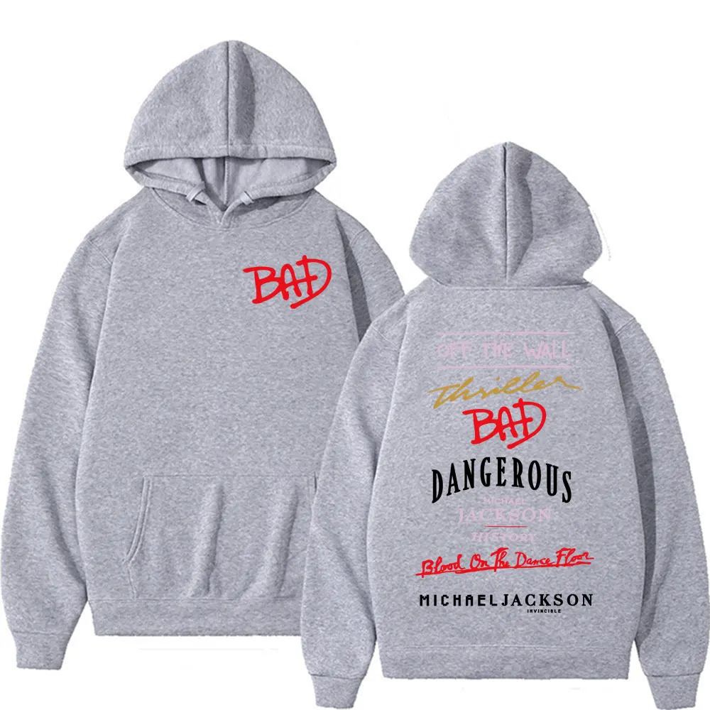 King of Pop Michael Jackson Bad Era Print Sweatshirt Men Women Fashion Classic Oversized Hoodies High Quality Casual Cozy Hooded