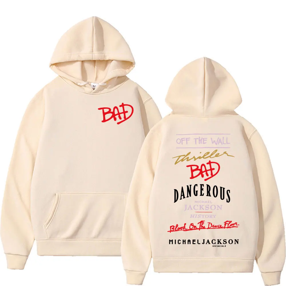 King of Pop Michael Jackson Bad Era Print Sweatshirt Men Women Fashion Classic Oversized Hoodies High Quality Casual Cozy Hooded
