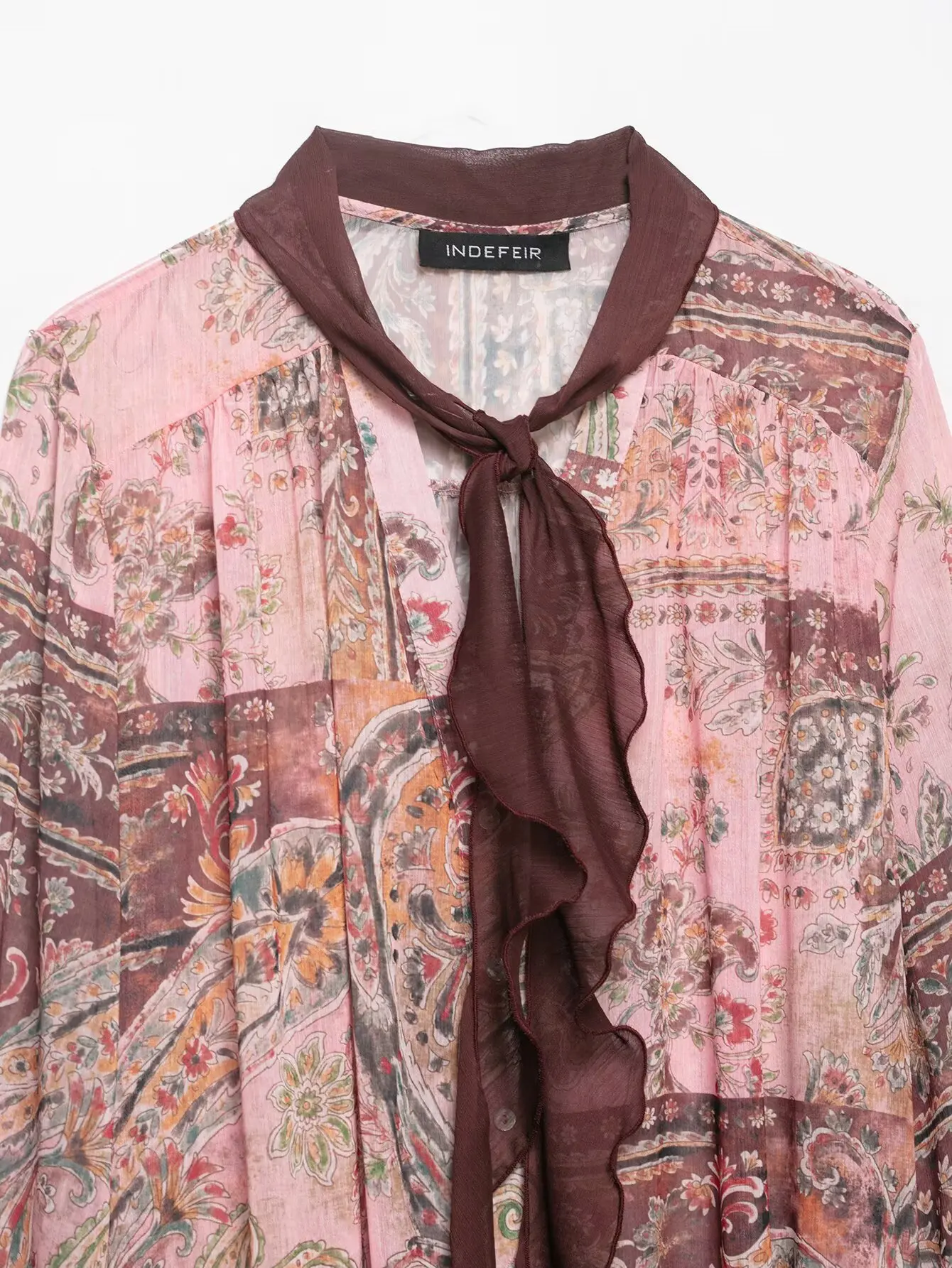 KONDALA Chic Print Women Vintage Blouse Long Sleeve Lace Bow Loose Shirt Single Breasted Casual Fashion 2026 Spring Female Shirt