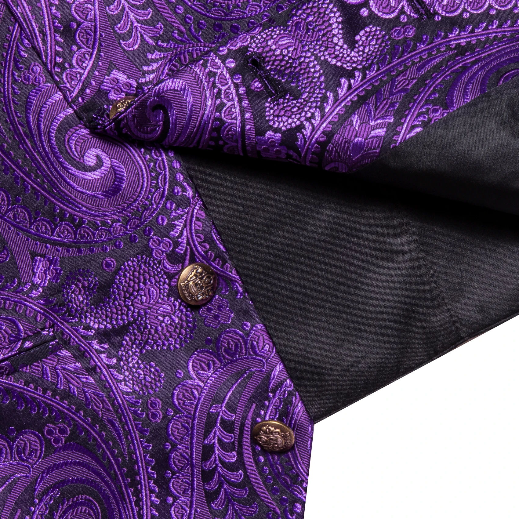 Mens Suit Golden Black Purple Orange Vest Tie Hanky Cufflinks Set Paisley Waistcoat for Male Wedding Busniess