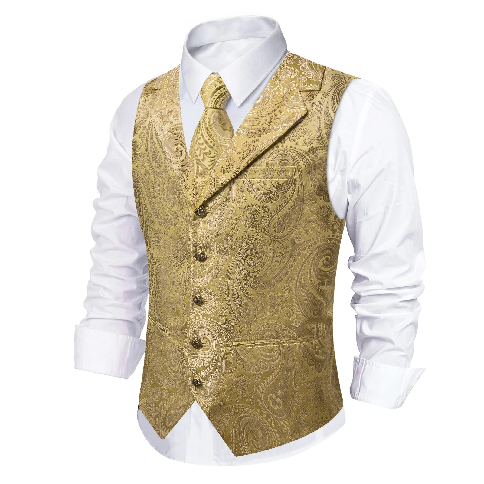 Mens Suit Golden Black Purple Orange Vest Tie Hanky Cufflinks Set Paisley Waistcoat for Male Wedding Busniess