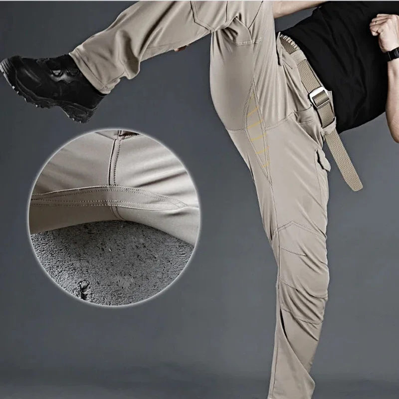Men Elastic Sharkskin Spring Autumn City Cargo Pants Hiking Camping Climbing Casual Tactical Military Combat Trousers Quick Dry