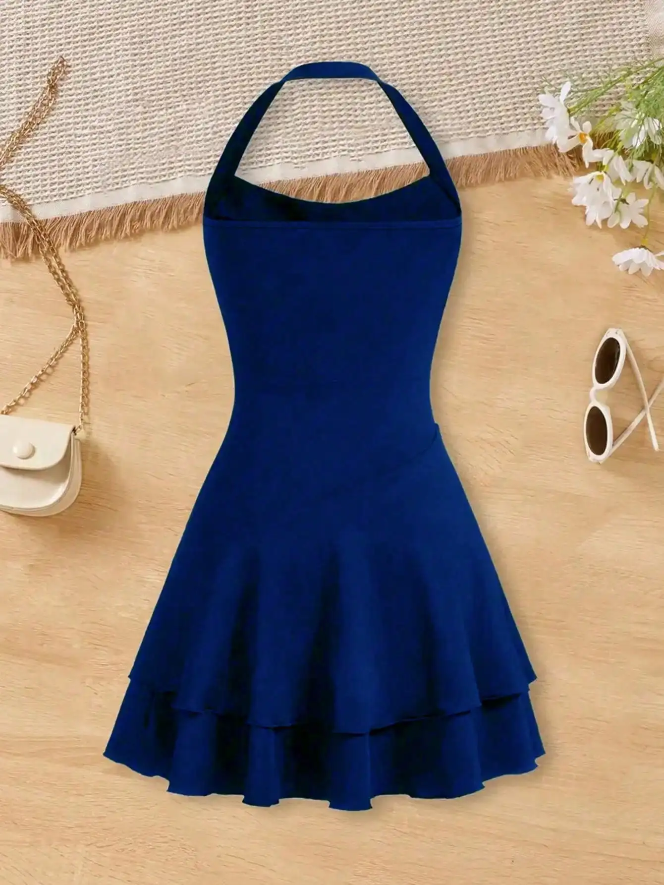 2026 Casual Spring and Summer Girls' Wrinkle Bow Solid Color Short Sleeved Round Neck Dress Long Skirt Suitable for Daily Travel