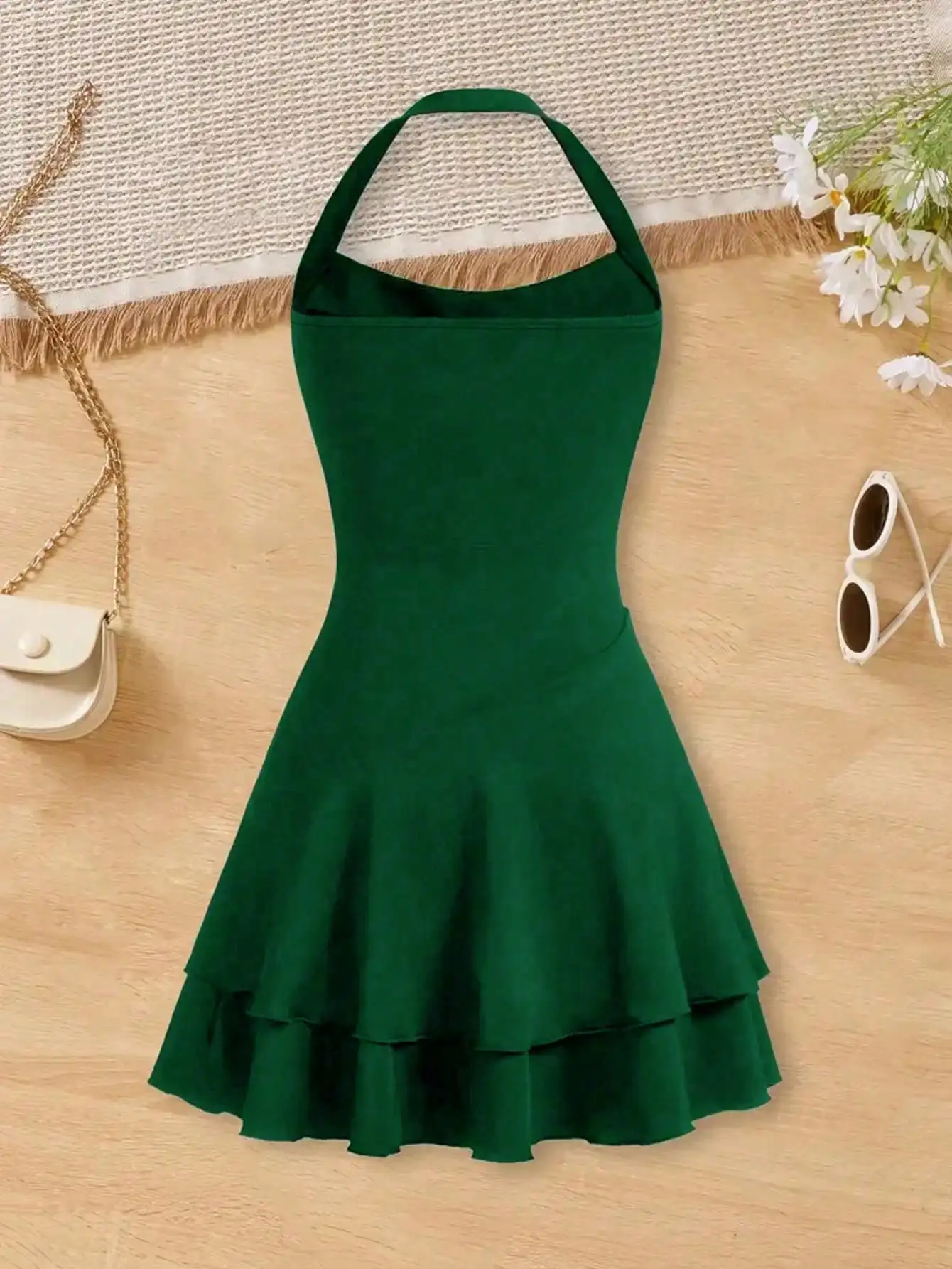 2026 Casual Spring and Summer Girls' Wrinkle Bow Solid Color Short Sleeved Round Neck Dress Long Skirt Suitable for Daily Travel