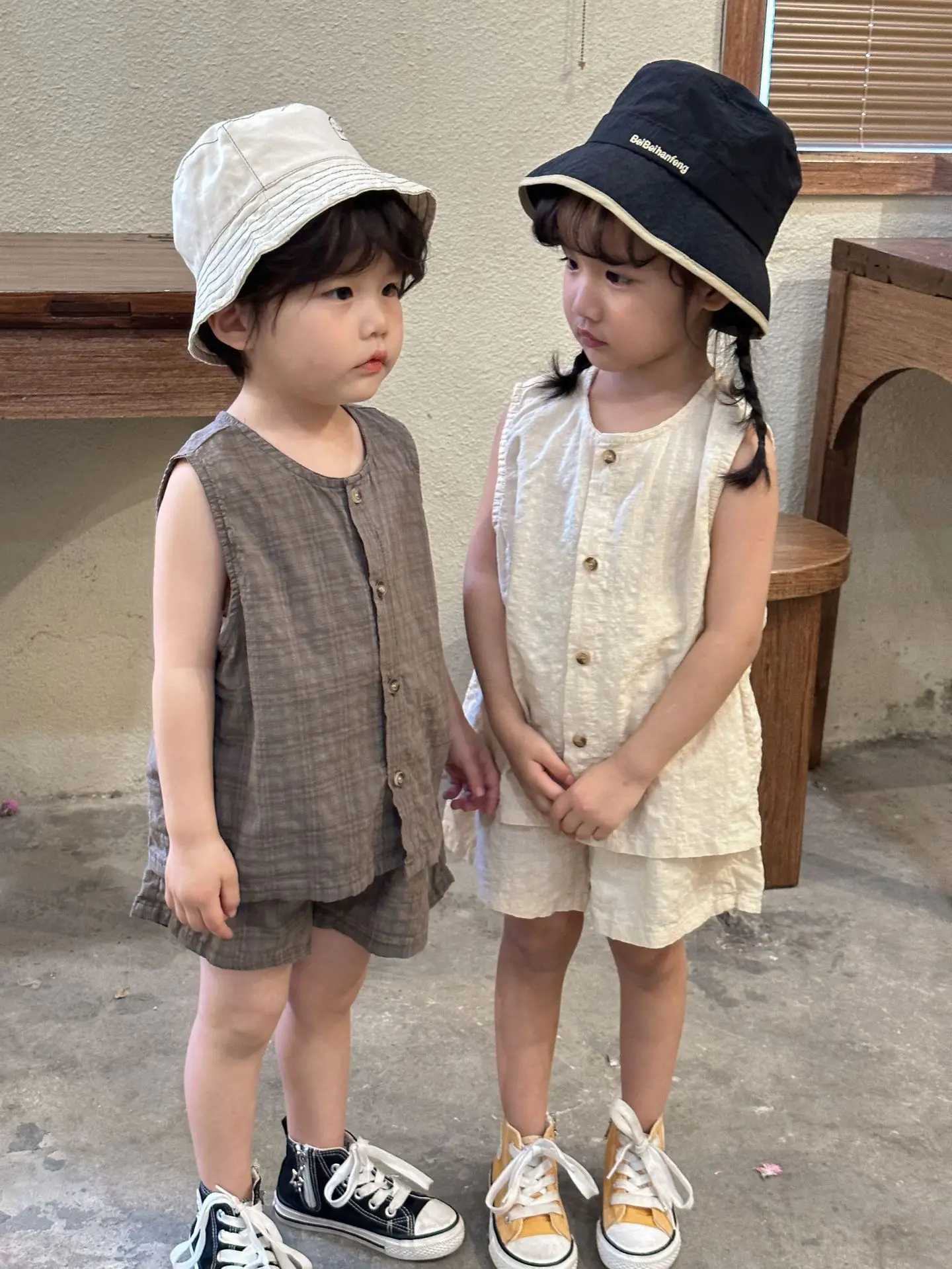2026 Summer Kids Clothing Set Boys Vest and Shorts 2 Pcs Suit Korean Style Casual Girls Clothes Set Unsex Children Outfit