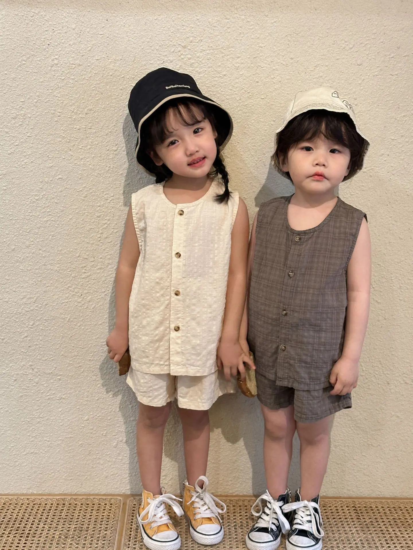 2026 Summer Kids Clothing Set Boys Vest and Shorts 2 Pcs Suit Korean Style Casual Girls Clothes Set Unsex Children Outfit