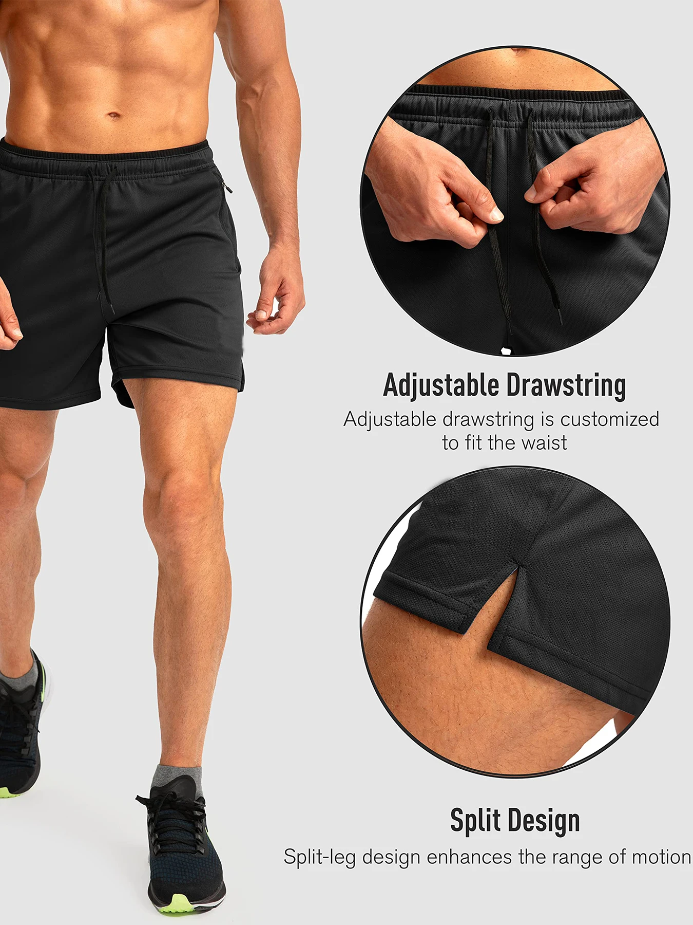 Men's Running Shorts with Zippered Pockets, Quick-Dry, Suitable for Gym Workouts, 5-Inch Men's Shorts