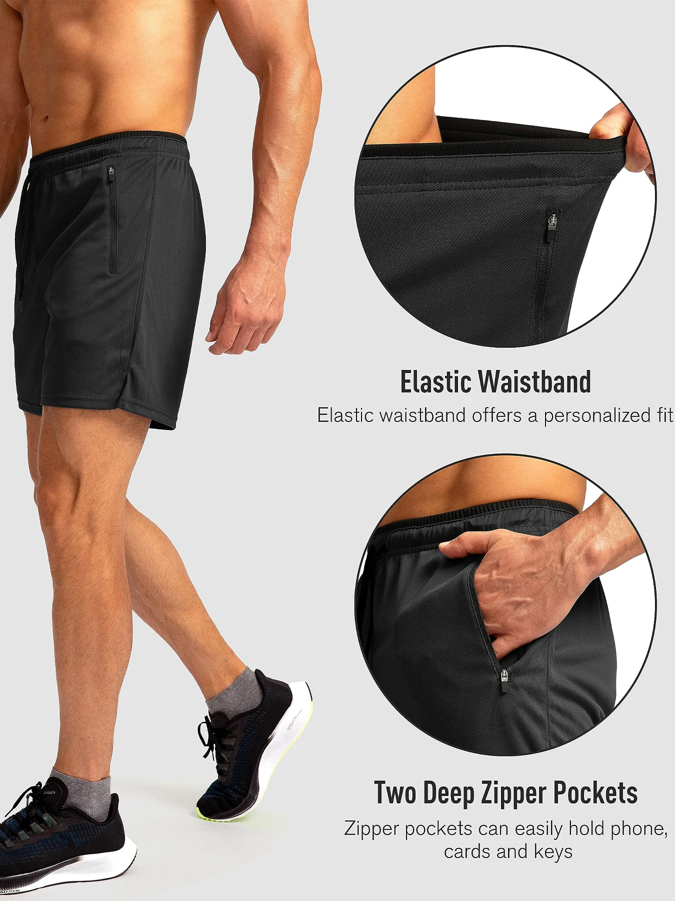 Men's Running Shorts with Zippered Pockets, Quick-Dry, Suitable for Gym Workouts, 5-Inch Men's Shorts