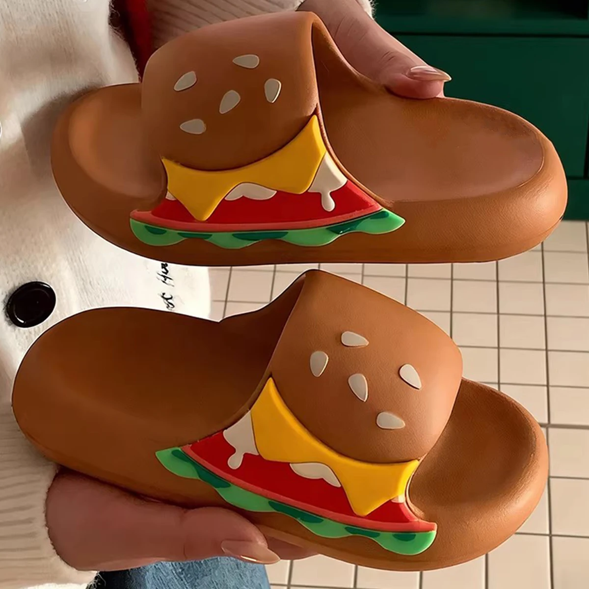 Women House BathSlippers Casual Cute Lovely Cartoon Hamburger Cat Capybara Summer Indoor Non-slip Soft Soles Comfy Home Female