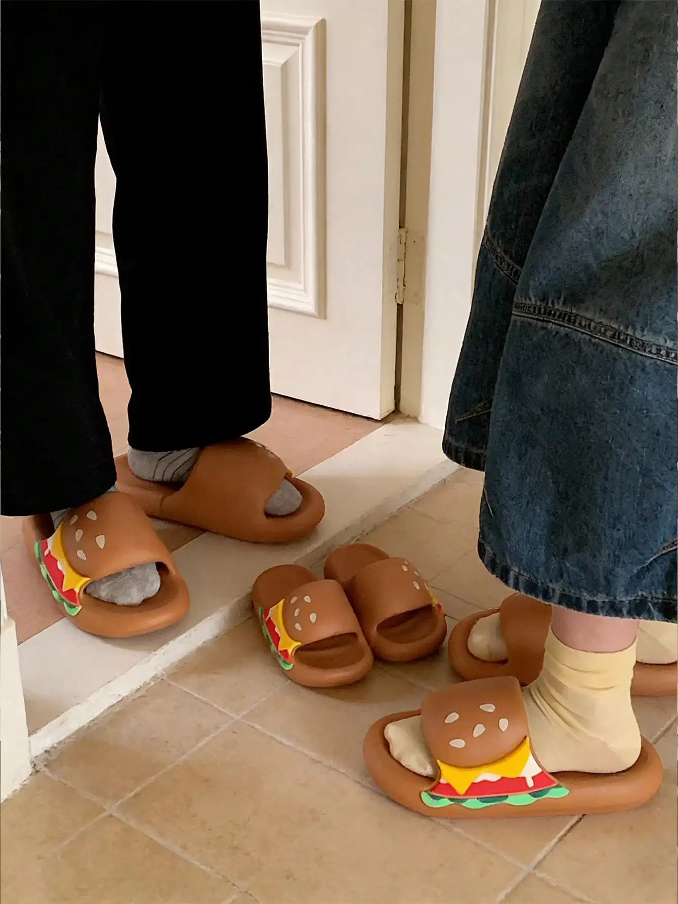 Women House BathSlippers Casual Cute Lovely Cartoon Hamburger Cat Capybara Summer Indoor Non-slip Soft Soles Comfy Home Female
