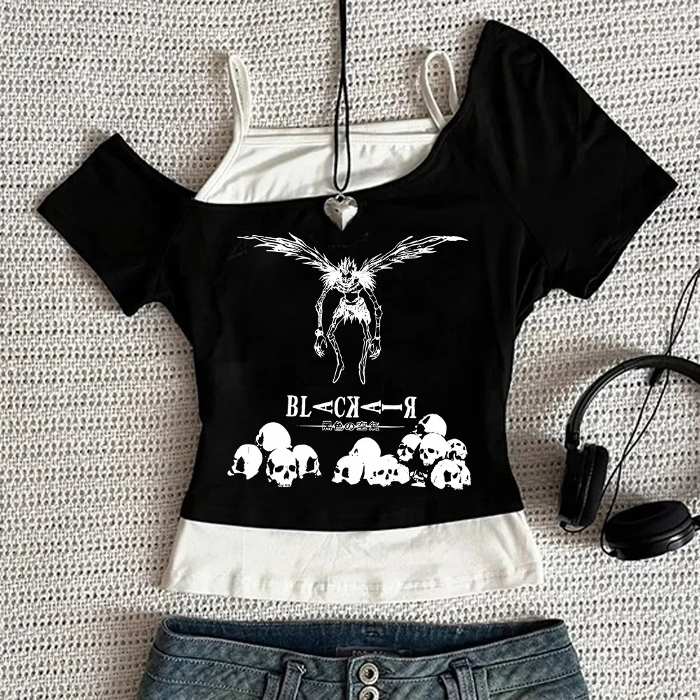 Women Harajuku Death Note Misa Amane Cropped Crop Tops Gothic Print Solid Camis Summer Casual Sleeveless Strap Top Y2k Tees