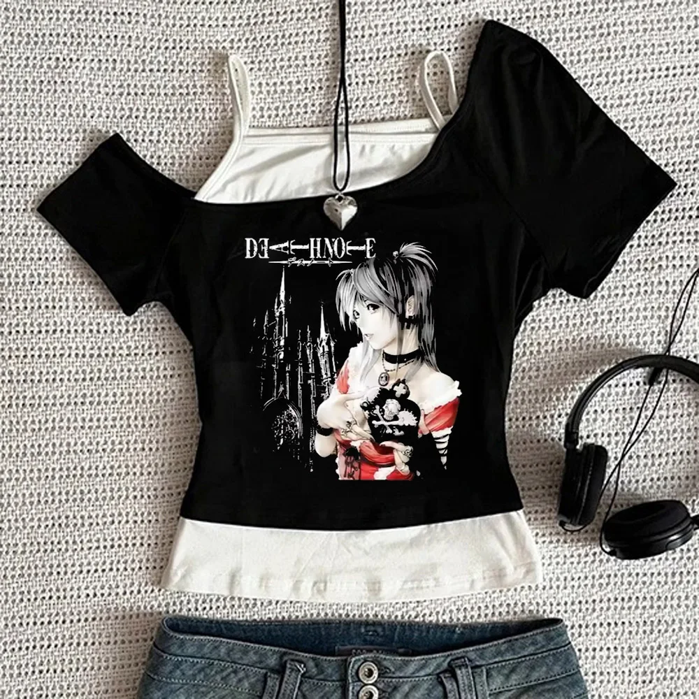 Women Harajuku Death Note Misa Amane Cropped Crop Tops Gothic Print Solid Camis Summer Casual Sleeveless Strap Top Y2k Tees