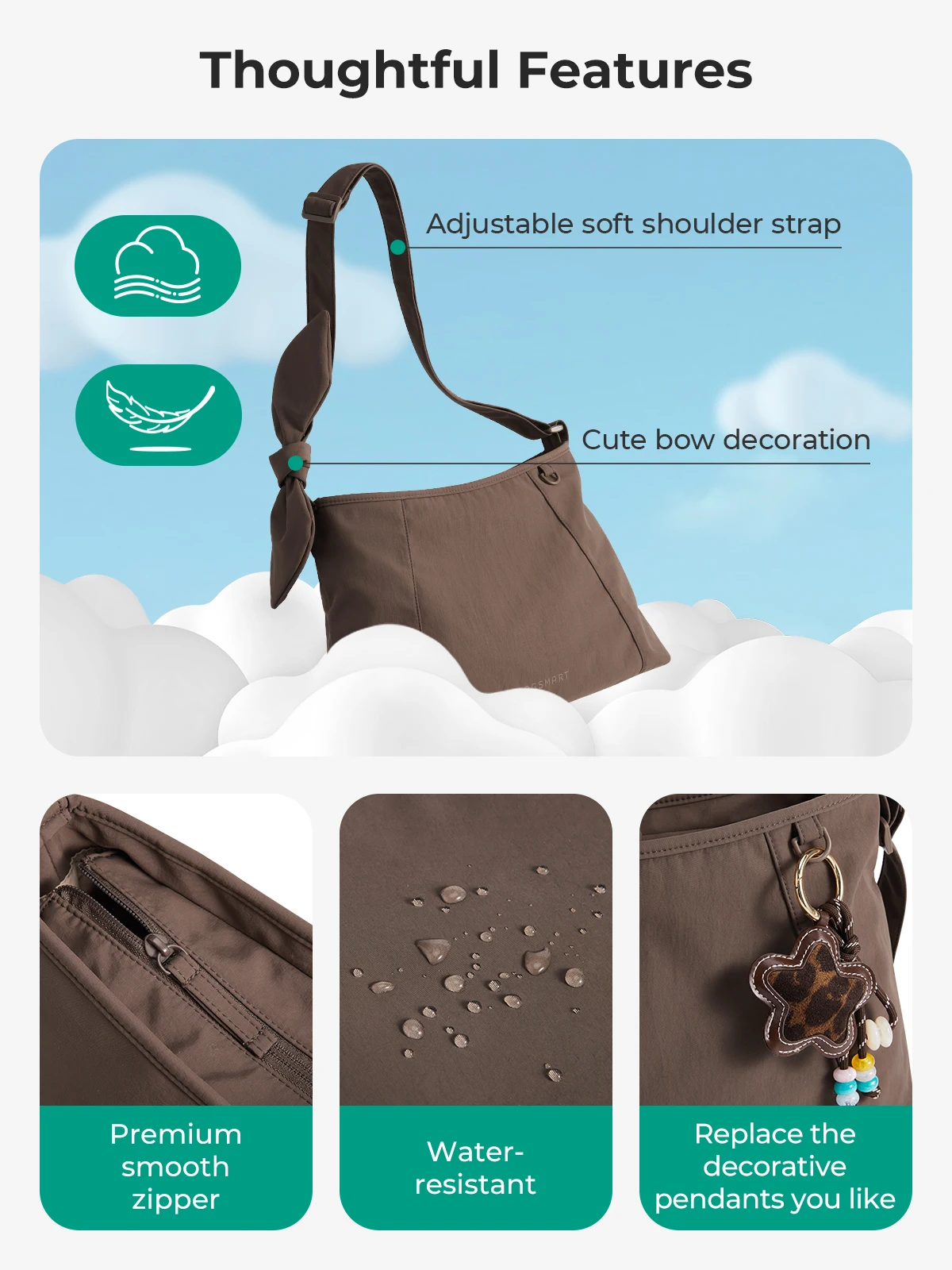 BAGSMART Women Large Capacity Crossbody Bag Casual Shoulder Handbag Waterproof Travel Bag Multi-Function Overnight Shoulder Bag