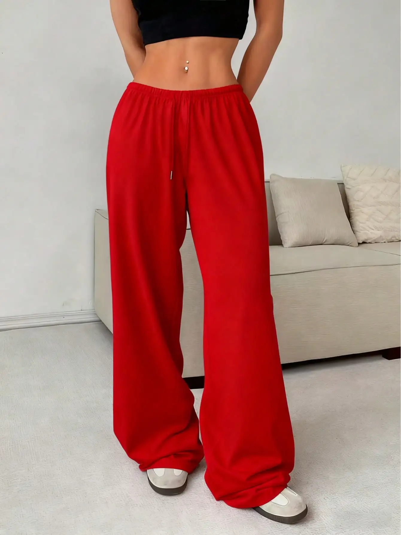 Ladies' Casual Wide Leg Jogging Pants, Drawstring Elastic Waistband, Comfortable Loose Fit, Spring/Summer/Autumn Styles