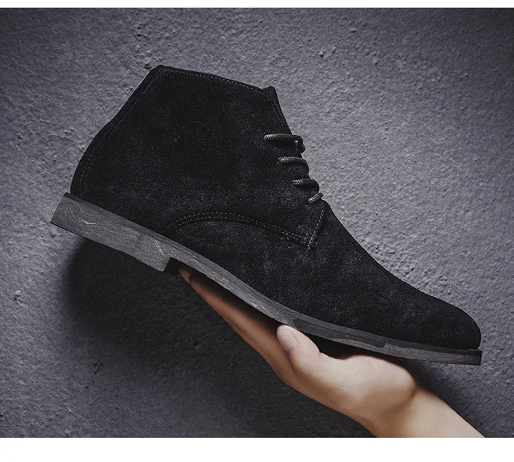 Fashion Brown Chelsea Boots Men British Style High Top Suede Leather Shoes For Men Lace-up Pointed Toe Design Men's Ankle Boot