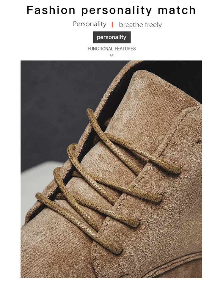 Fashion Brown Chelsea Boots Men British Style High Top Suede Leather Shoes For Men Lace-up Pointed Toe Design Men's Ankle Boot