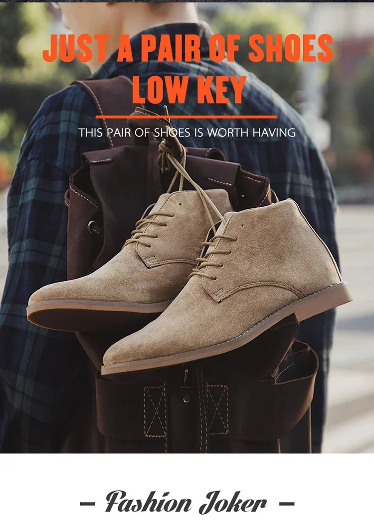 Fashion Brown Chelsea Boots Men British Style High Top Suede Leather Shoes For Men Lace-up Pointed Toe Design Men's Ankle Boot