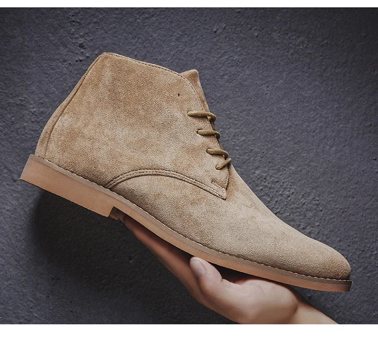 Fashion Brown Chelsea Boots Men British Style High Top Suede Leather Shoes For Men Lace-up Pointed Toe Design Men's Ankle Boot