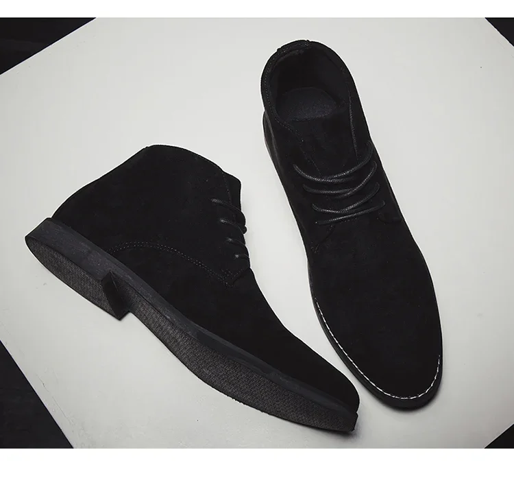 Fashion Brown Chelsea Boots Men British Style High Top Suede Leather Shoes For Men Lace-up Pointed Toe Design Men's Ankle Boot