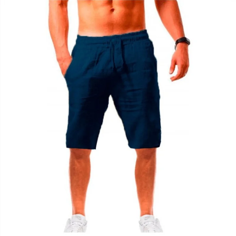 2026 Summer Men's Shorts Cotton Linen Casual Bermudas Men Classic Breathable short pants Solid Color Clothing Beach Shorts Male