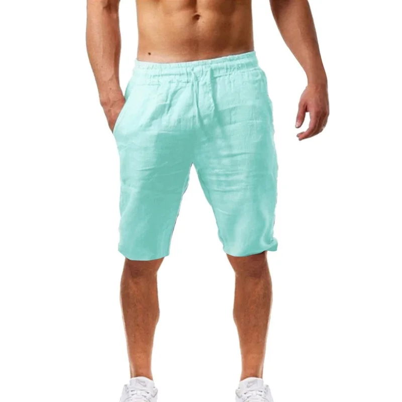 2026 Summer Men's Shorts Cotton Linen Casual Bermudas Men Classic Breathable short pants Solid Color Clothing Beach Shorts Male