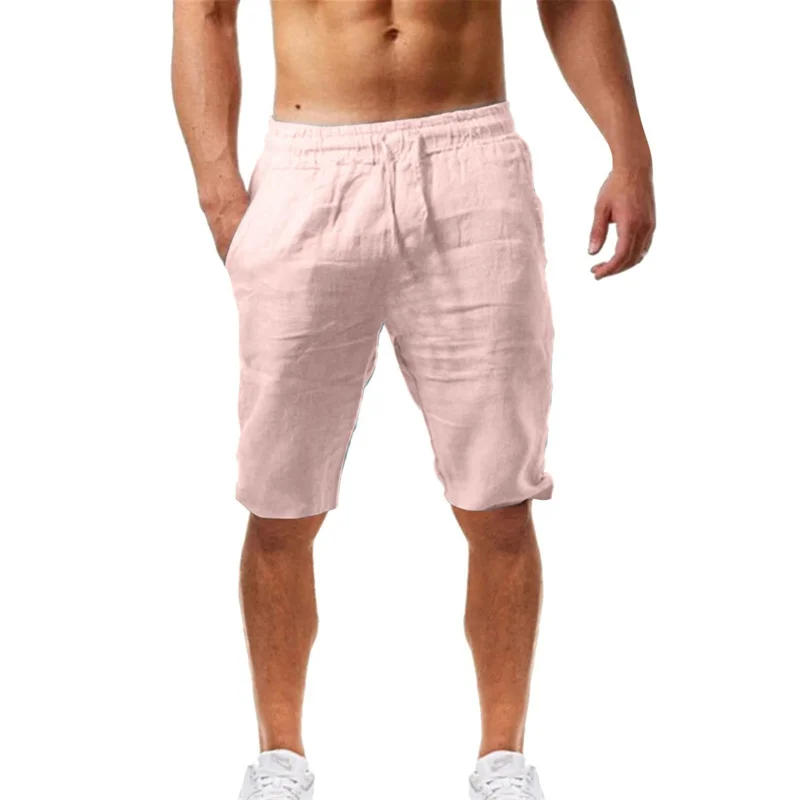 2026 Summer Men's Shorts Cotton Linen Casual Bermudas Men Classic Breathable short pants Solid Color Clothing Beach Shorts Male