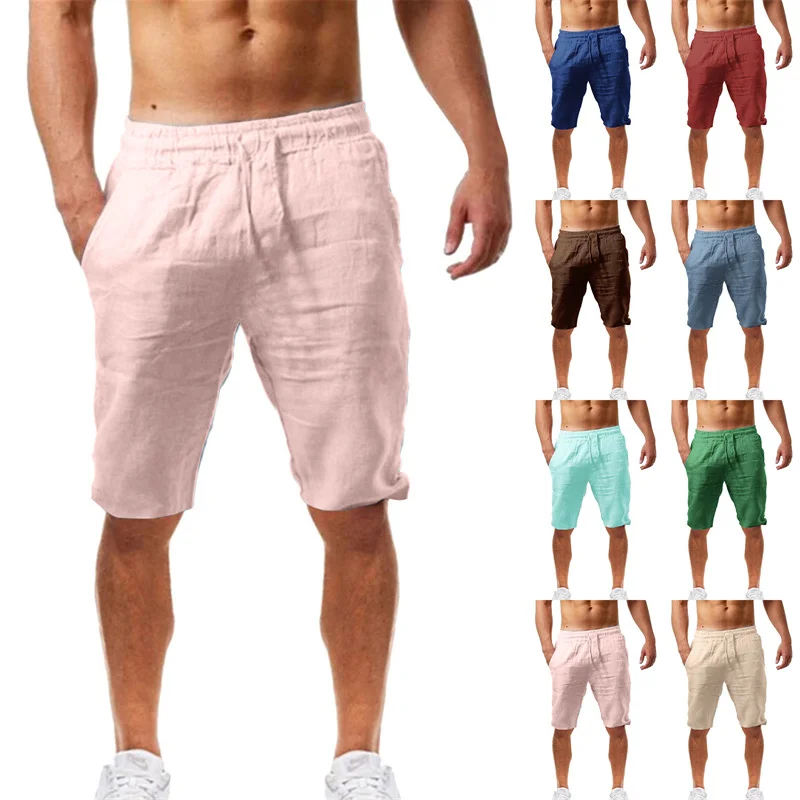2026 Summer Men's Shorts Cotton Linen Casual Bermudas Men Classic Breathable short pants Solid Color Clothing Beach Shorts Male