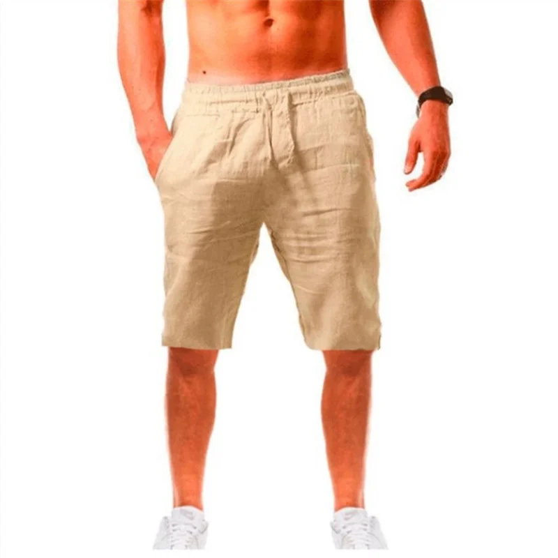 2026 Summer Men's Shorts Cotton Linen Casual Bermudas Men Classic Breathable short pants Solid Color Clothing Beach Shorts Male