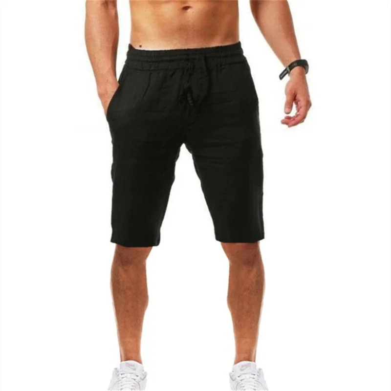 2026 Summer Men's Shorts Cotton Linen Casual Bermudas Men Classic Breathable short pants Solid Color Clothing Beach Shorts Male