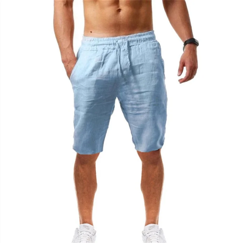 2026 Summer Men's Shorts Cotton Linen Casual Bermudas Men Classic Breathable short pants Solid Color Clothing Beach Shorts Male