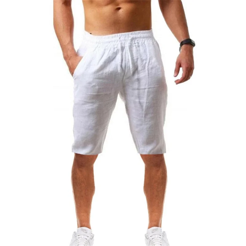 2026 Summer Men's Shorts Cotton Linen Casual Bermudas Men Classic Breathable short pants Solid Color Clothing Beach Shorts Male